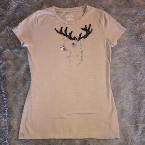 Merona Tan Reindeer Bead and Sequin Short Sleeve Tee